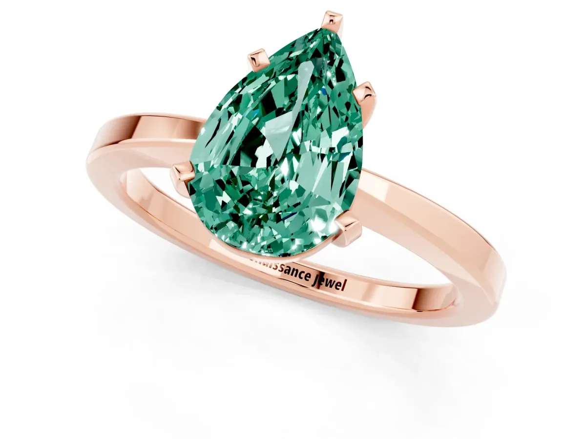 Pear Cut Green Sapphire Solitaire Engagement Ring with Classic Band and Four-Prong Setting Rose gold