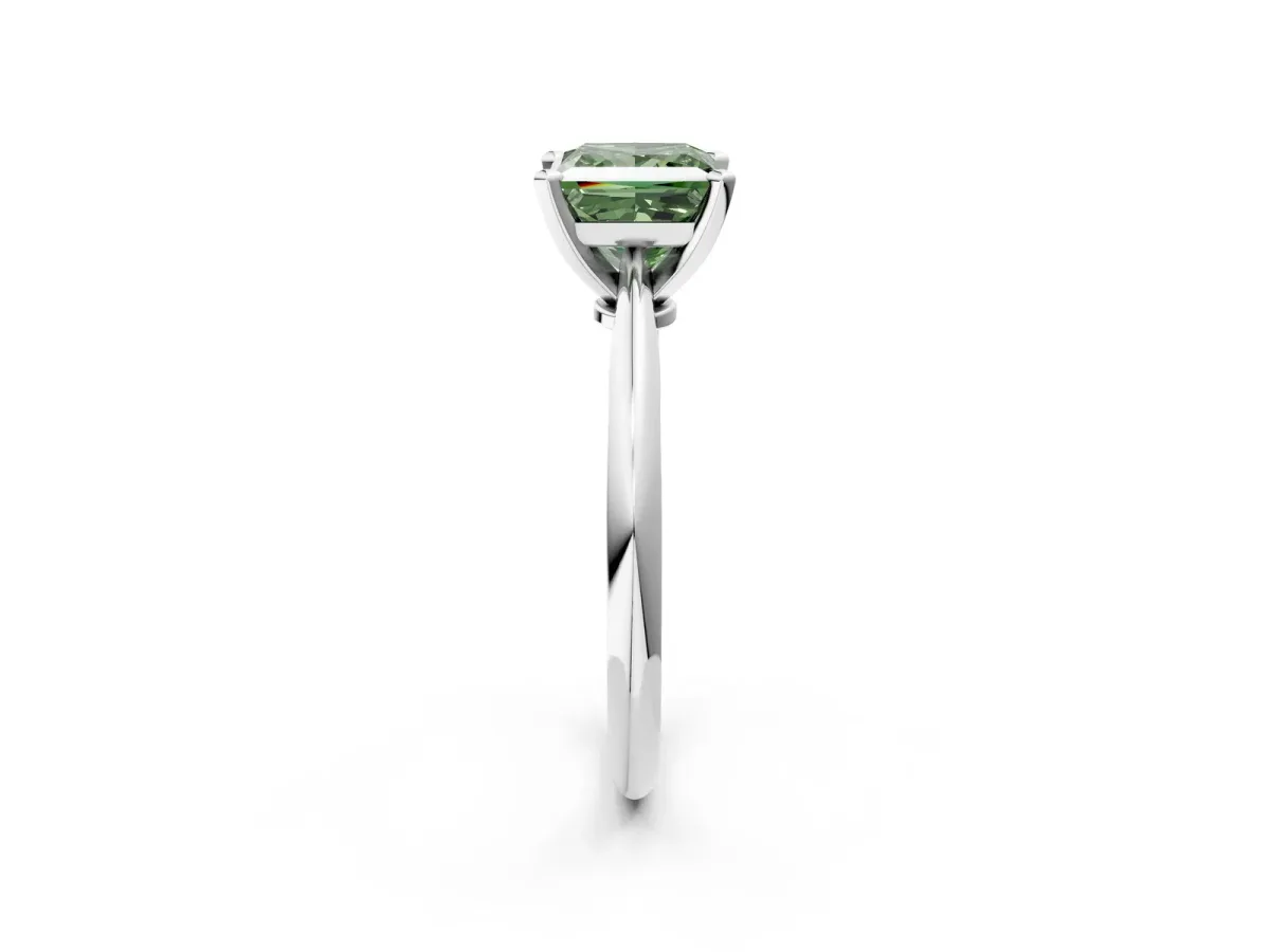 Fancy Green Princess Cut Diamond Solitaire Engagement Ring with Classic Band and Four-Prong Setting White gold