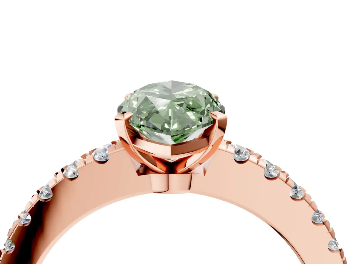 Fancy Green Marquise Cut Solitaire Diamond with Pavé Band and Four-Prong Setting Rose gold