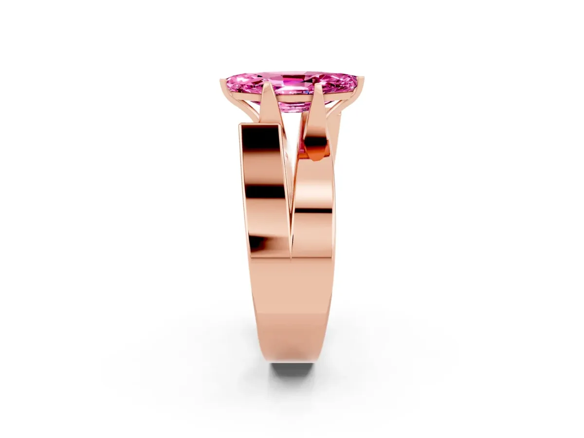 Modern Tension Set Marquise Cut Pink Sapphire Solitaire Wide Band Ring Rose gold