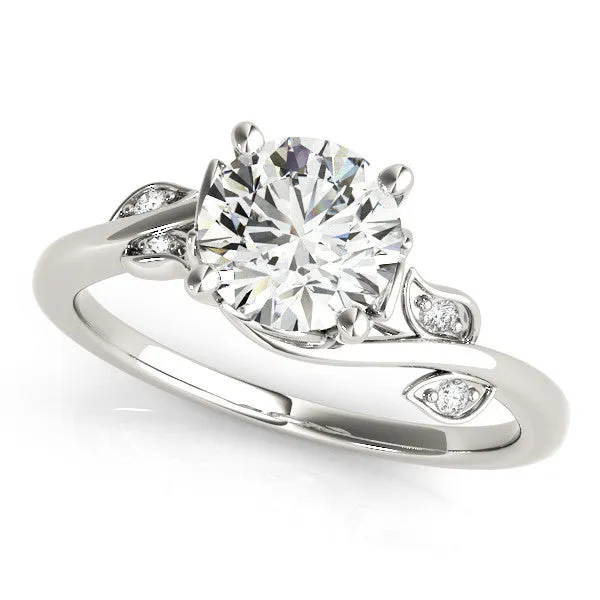 Princess Cut Solitaire Twist Engagement Ring with Leaf Accents and Prong Setting Silver