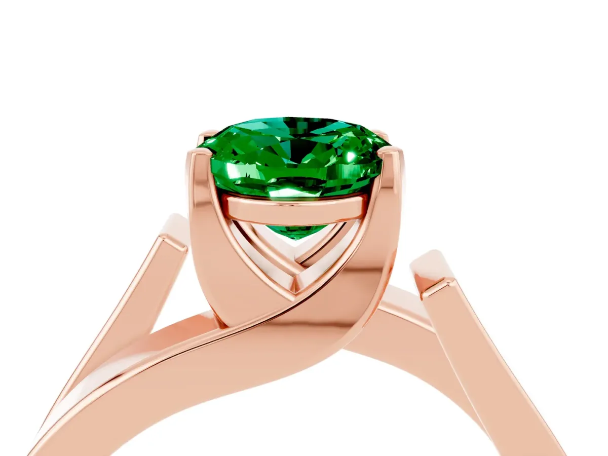 Modern Tension Set Oval Cut Emerald Solitaire Wide Band Ring Rose gold