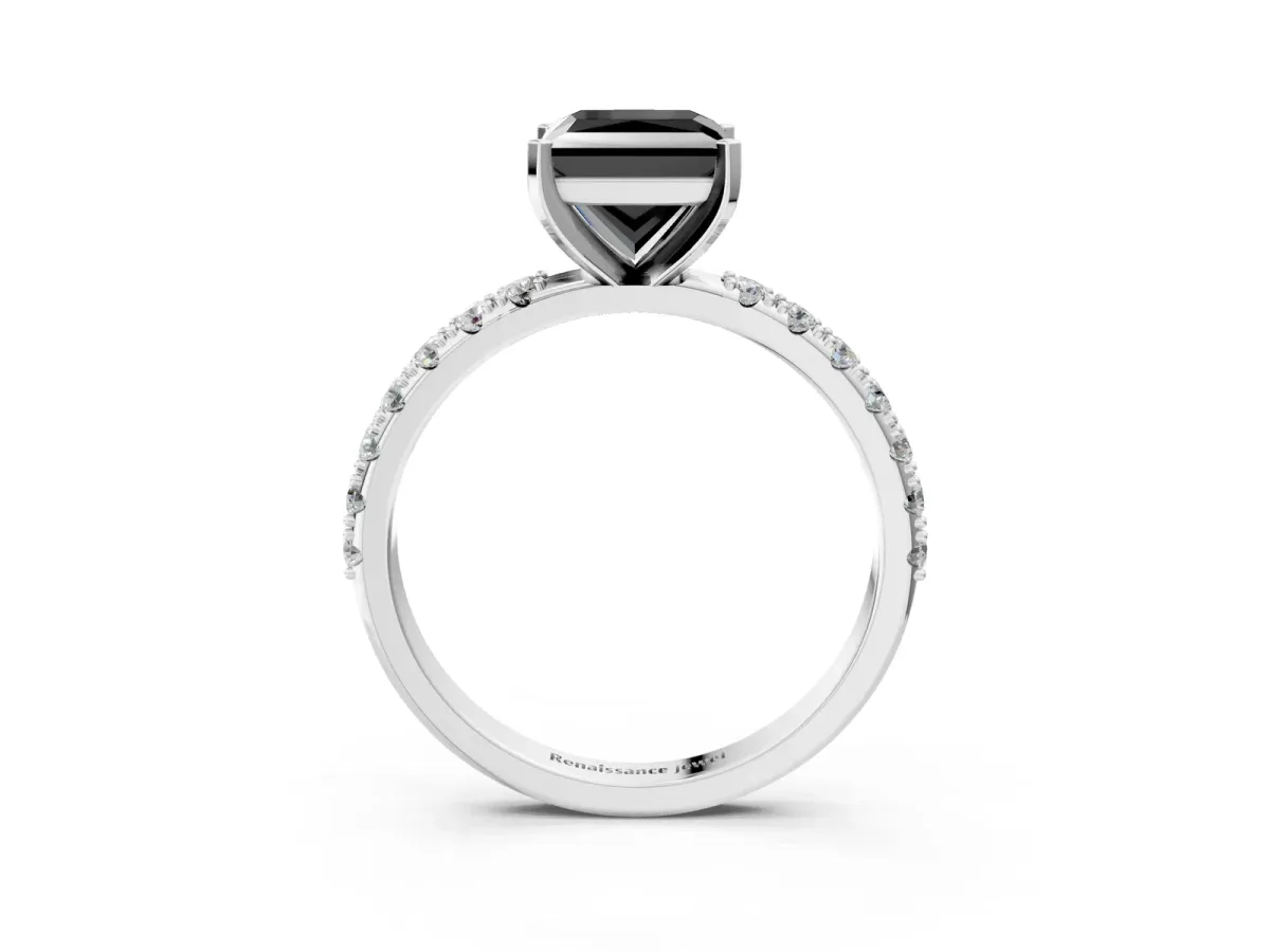Fancy Black Princess Cut Diamond Solitaire Pavé Band with Four-Prong Setting Platinum