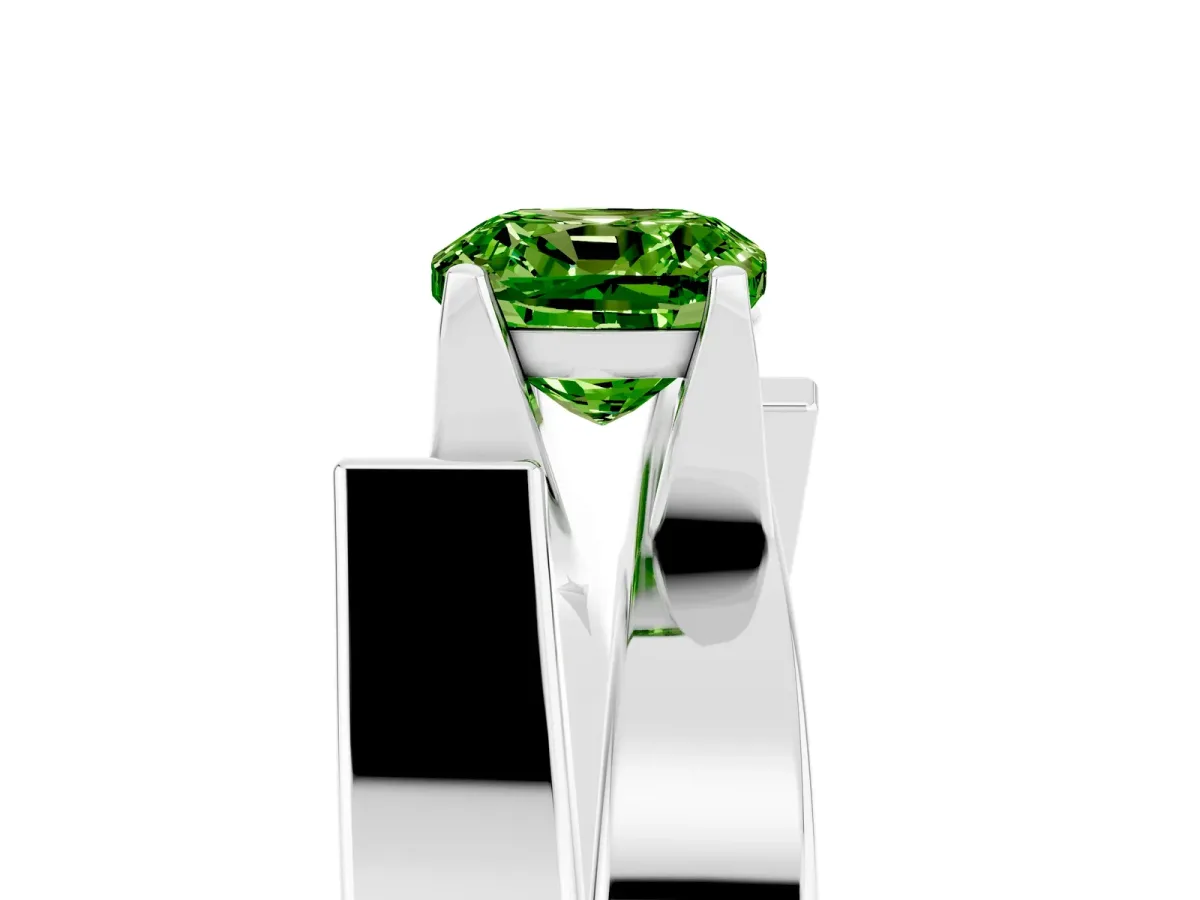 Modern Tension Set Cushion Cut Peridot Solitaire Wide Band Ring Platinum