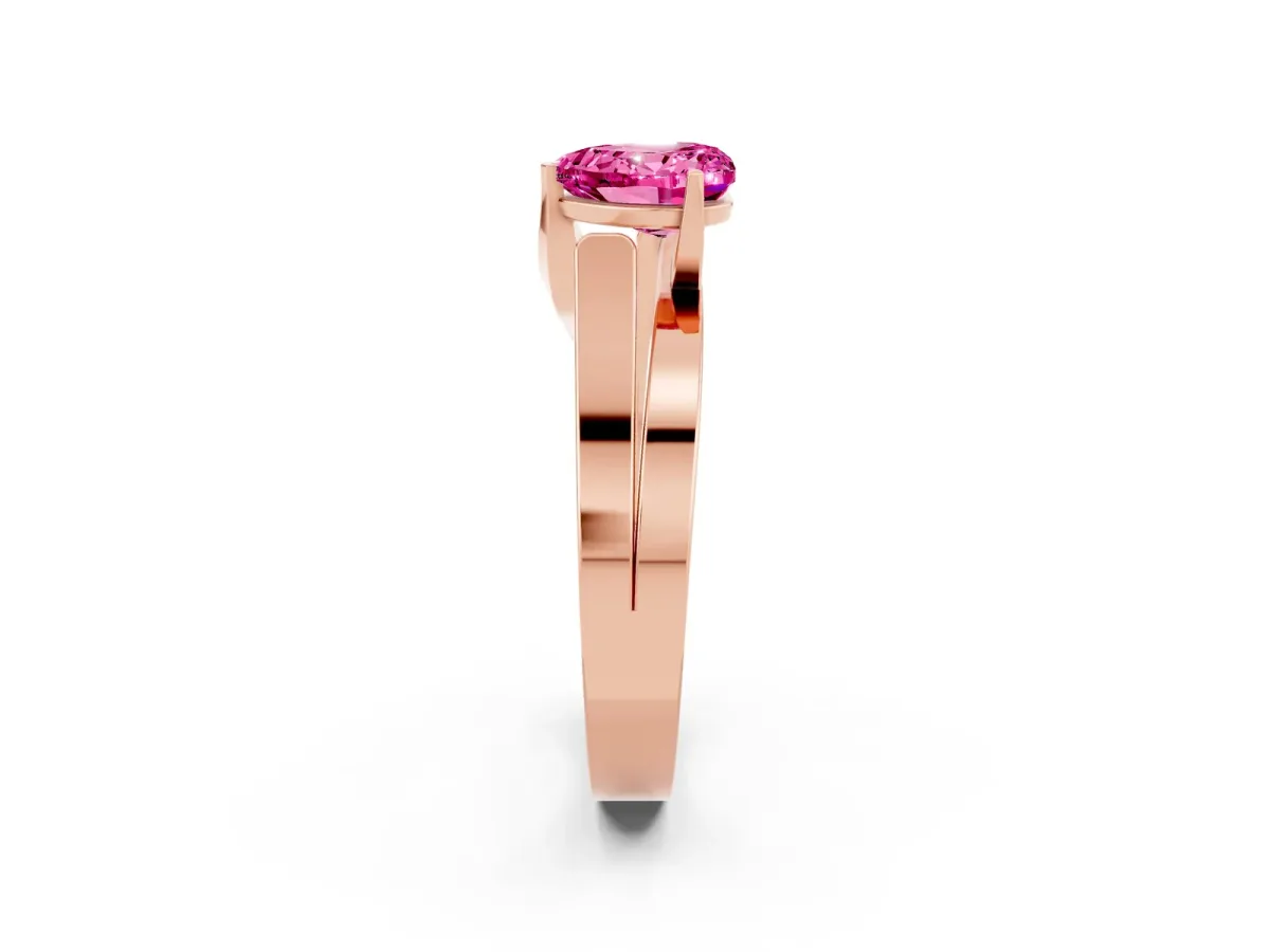 Modern Tension Set Heart Cut Pink Sapphire Solitaire Wide Band Ring Rose gold