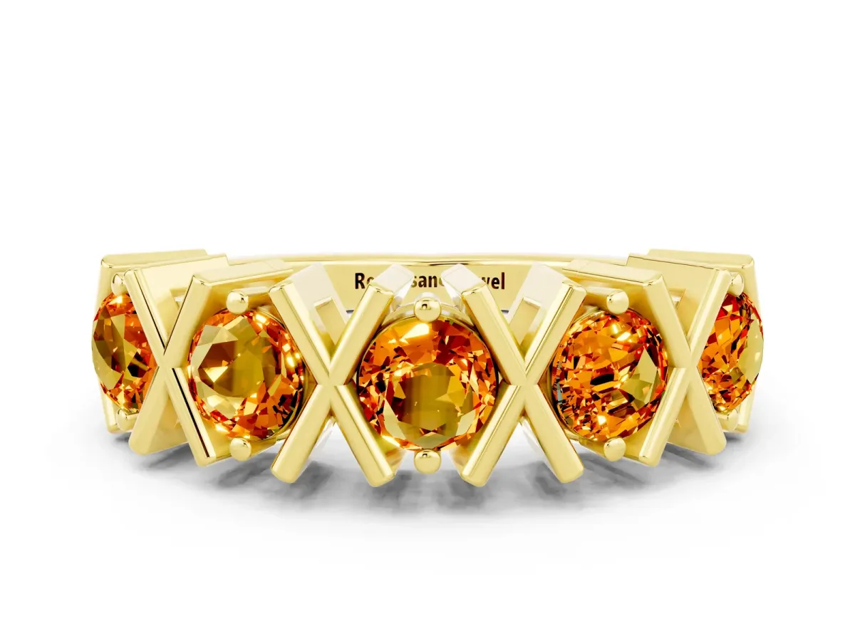 Round Citrine Channel Set Band with X-Prong Detail Yellow gold