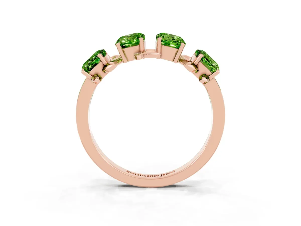 Four-Stone Elongated Cushion Peridot Band with Nature-Inspired Prong Setting Rose gold