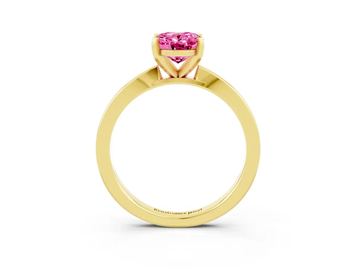 Oval Cut Pink Sapphire Solitaire Engagement Ring with Classic Band and Four-Prong Setting Yellow gold