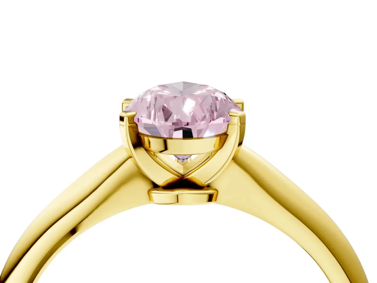 Fancy Pink Pear Cut Diamond Solitaire Engagement Ring with Classic Band and Four-Prong Setting Yellow gold