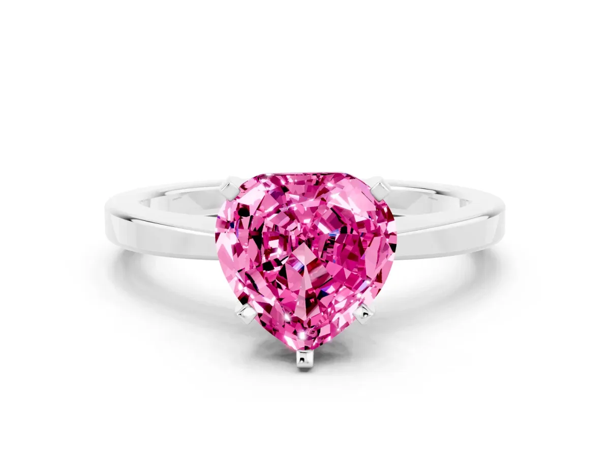 Heart Cut Pink Sapphire Solitaire Engagement Ring with Classic Band and Four-Prong Setting White gold