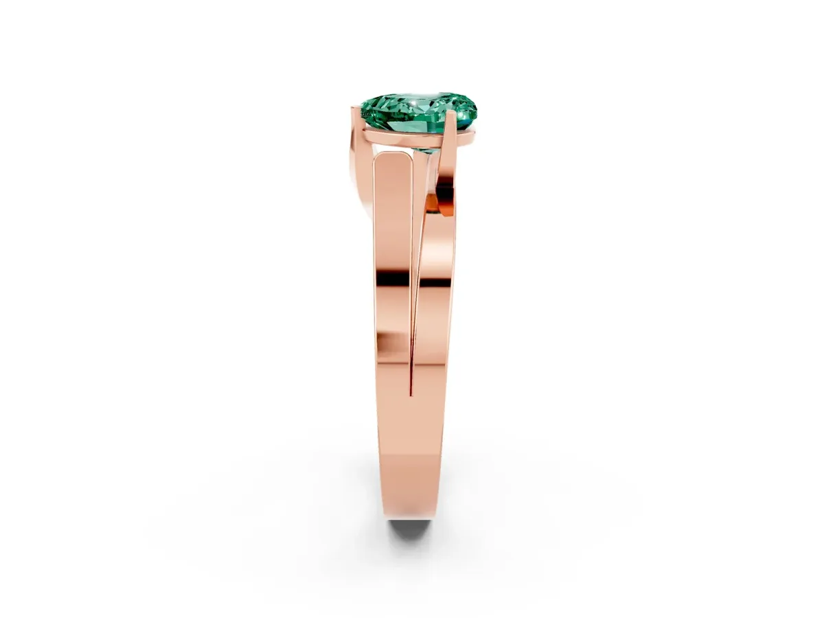 Modern Tension Set Heart Cut Green Sapphire Solitaire Wide Band Ring Rose gold