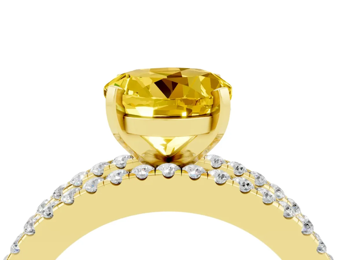 Round Cut Yellow Sapphire Solitaire Ring with Pavé and Channel Set Band Yellow gold