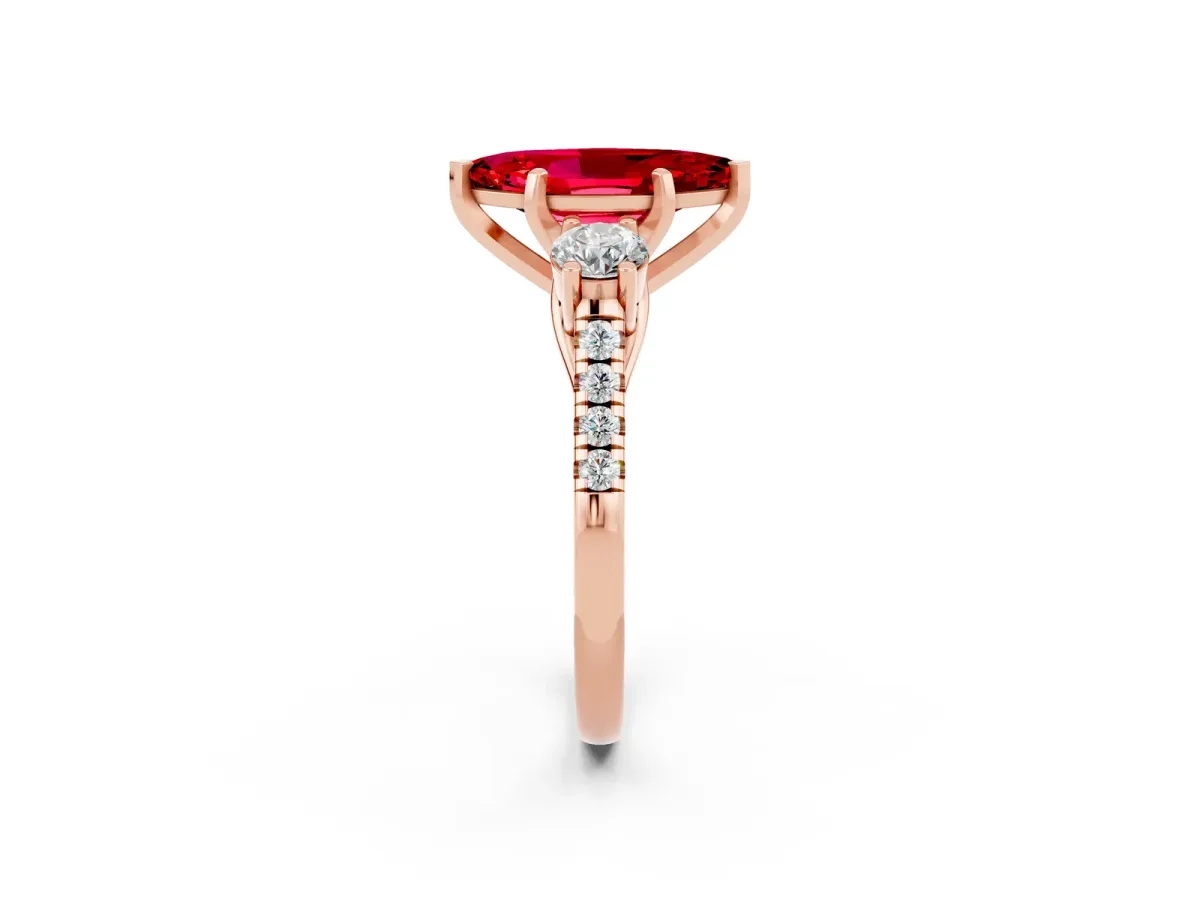 Three-Stone Marquise Cut Ruby Pavé Band with Four-Prong Setting Rose gold