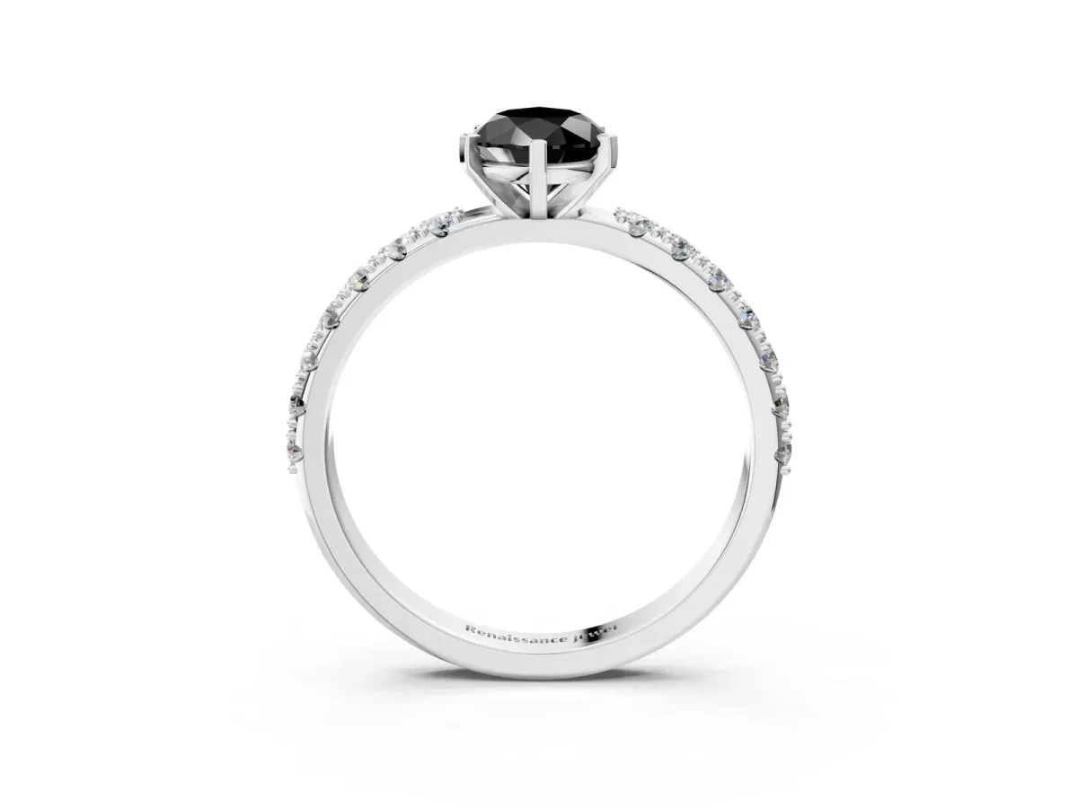 Fancy Black Pear Cut Diamond Solitaire Pavé Band with Four-Prong Setting Platinum