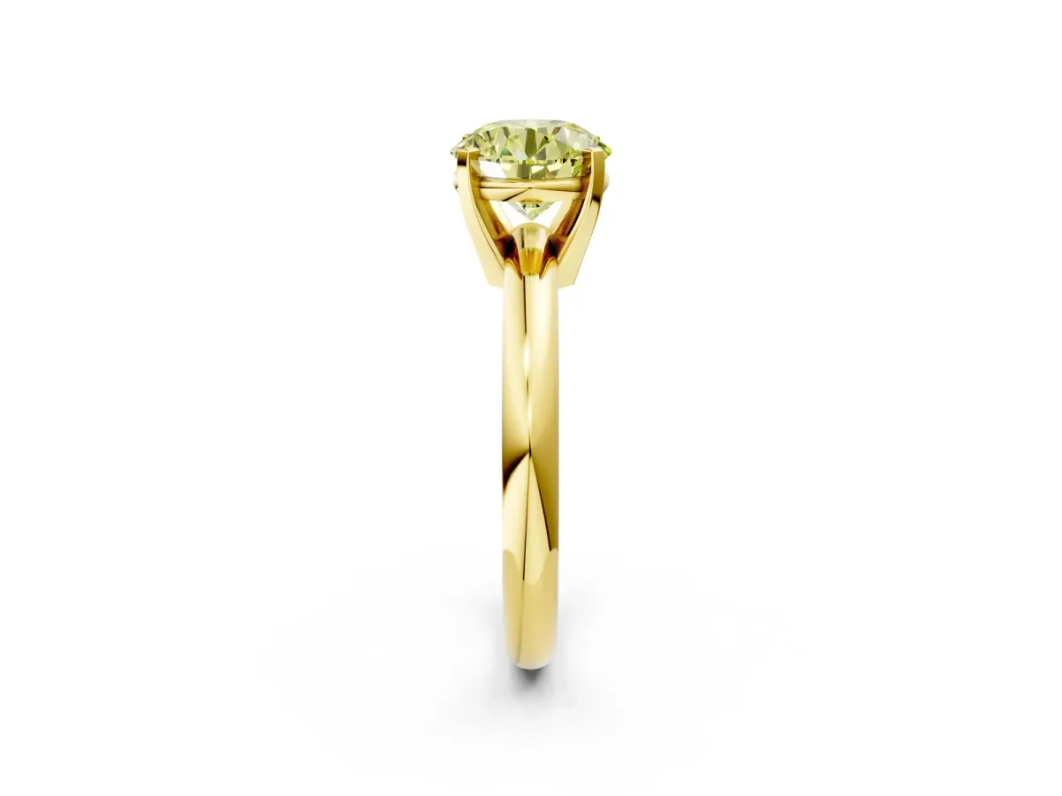 Fancy Yellow Round Cut Diamond Solitaire Engagement Ring with Round Band and Four-Prong Setting Yellow gold