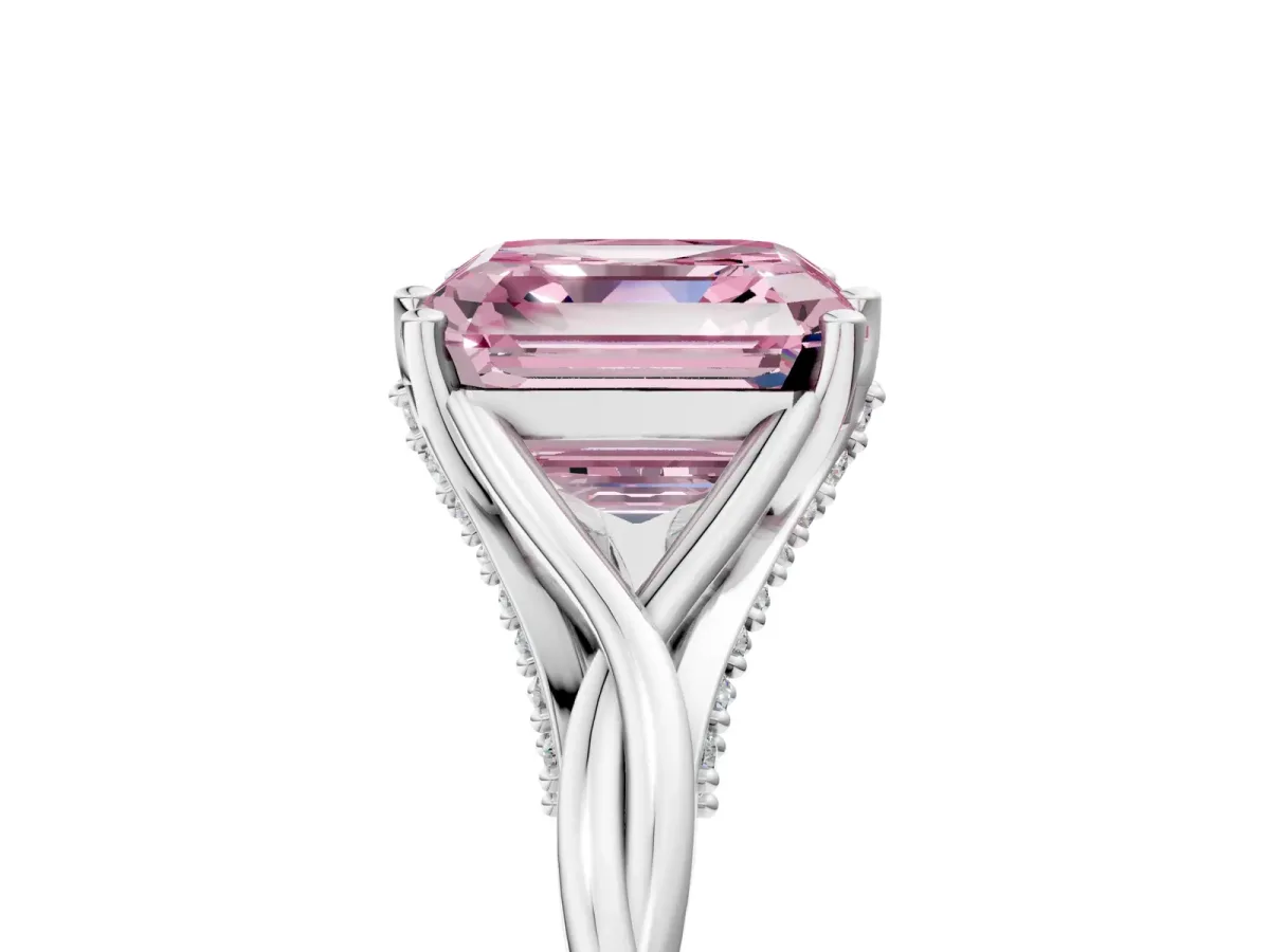 Fancy Pink Asscher Cut Solitaire Twist Band Six-Prong Setting Platinum