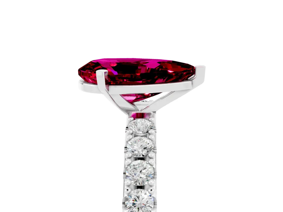 Pear Cut Garnet Solitaire Pavé Band with Four-Prong Setting Silver
