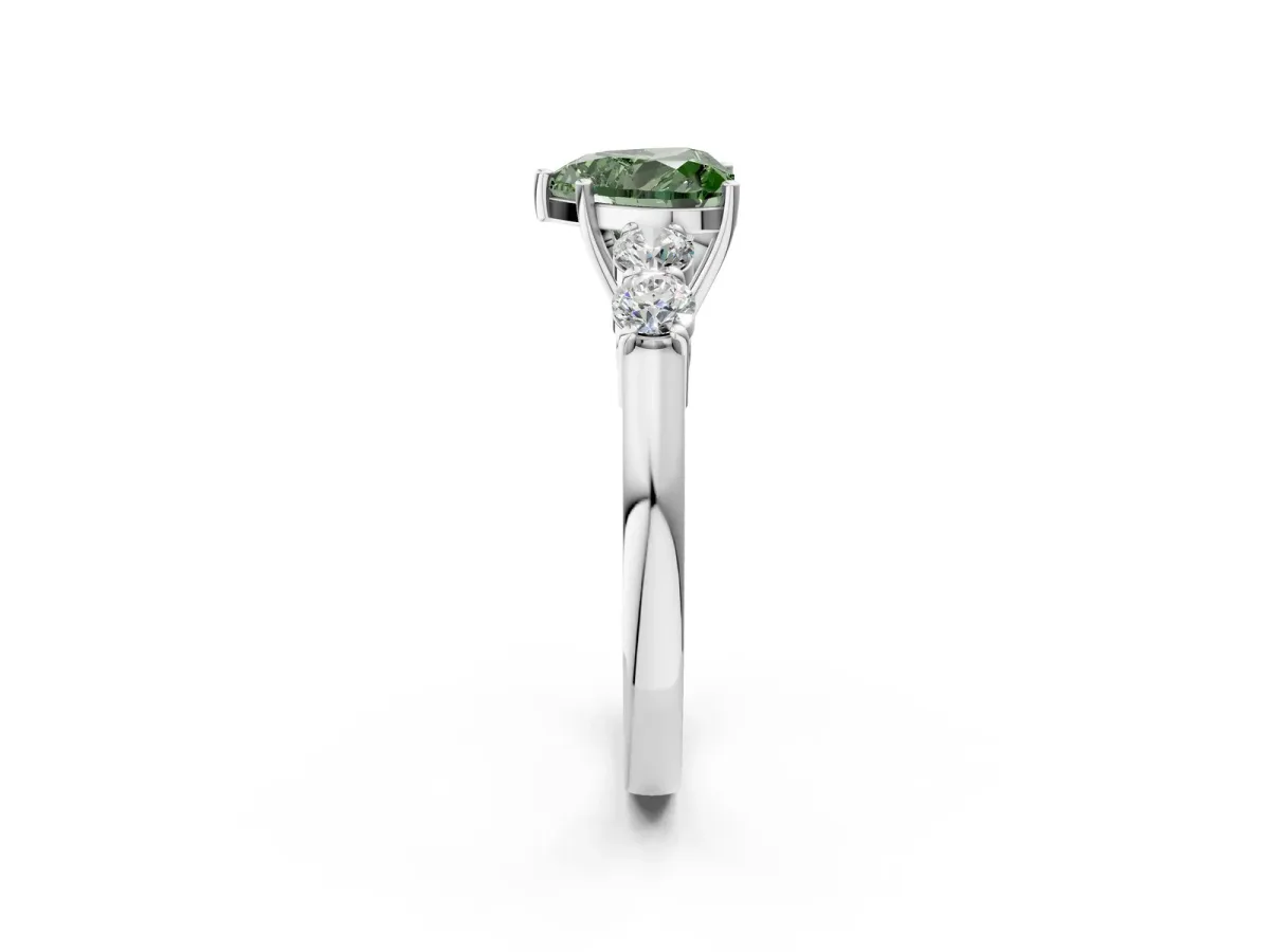 Fancy Green Heart Cut Cut Diamond Five-Stone Prong Set White Gold Ring Platinum