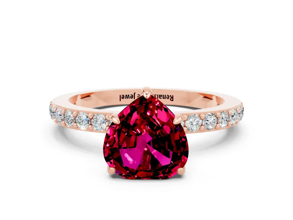 Heart Cut Garnet Solitaire Engagement Ring with Pavé Band and Four-Prong Setting Rose gold