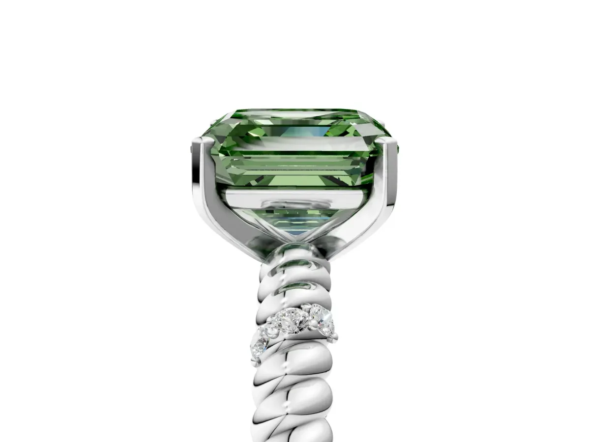 Fancy Green Asscher Cut Solitaire Twisted Band Prong Set Engagement Ring Silver