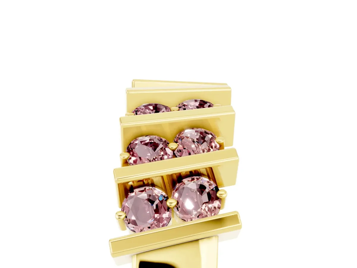 Channel Set Round Morganite Anniversary Band with Vertical Prongs Yellow gold