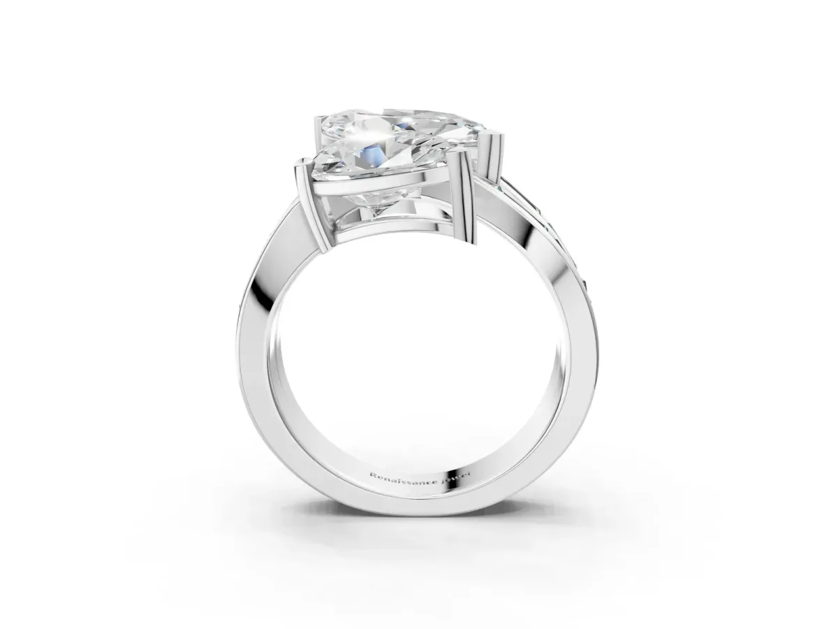 Marquise and Pear Diamond Toi Moi Ring with Baguette Diamond Accents White gold