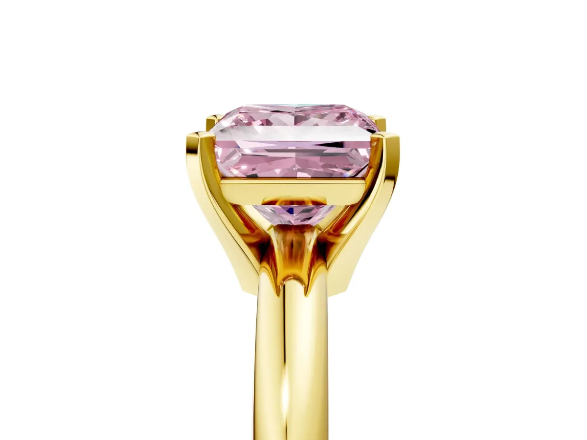 Fancy Pink Princess Cut Diamond Solitaire Engagement Ring with Round Band and Four-Prong Setting Yellow gold