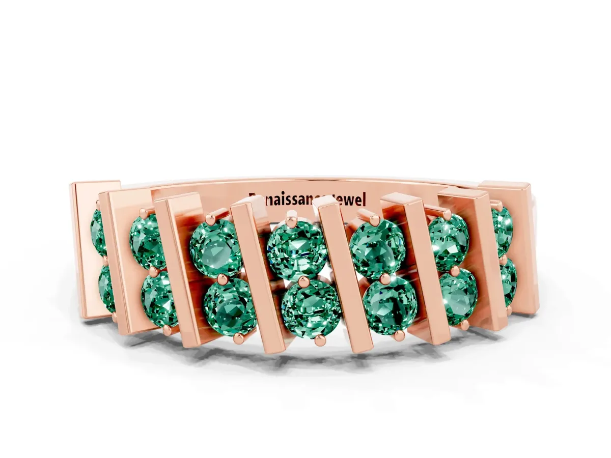 Channel Set Round Green Sapphire Anniversary Band with Vertical Prongs Rose gold