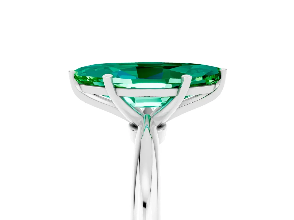 Marquise Cut Emerald Solitaire Ring with Six-Prong Setting and Classic Band White gold