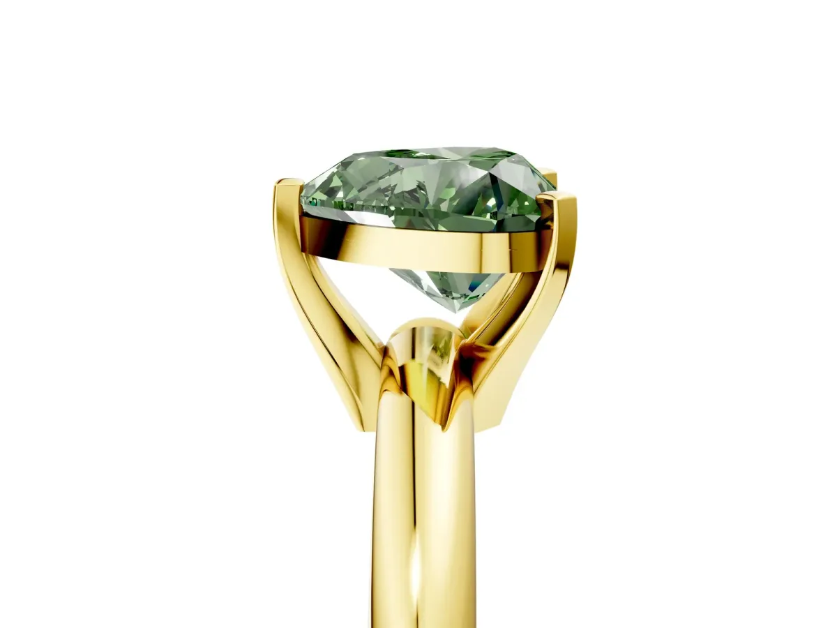 Fancy Green Heart Cut Diamond Solitaire Engagement Ring with Round Band and Four-Prong Setting Yellow gold
