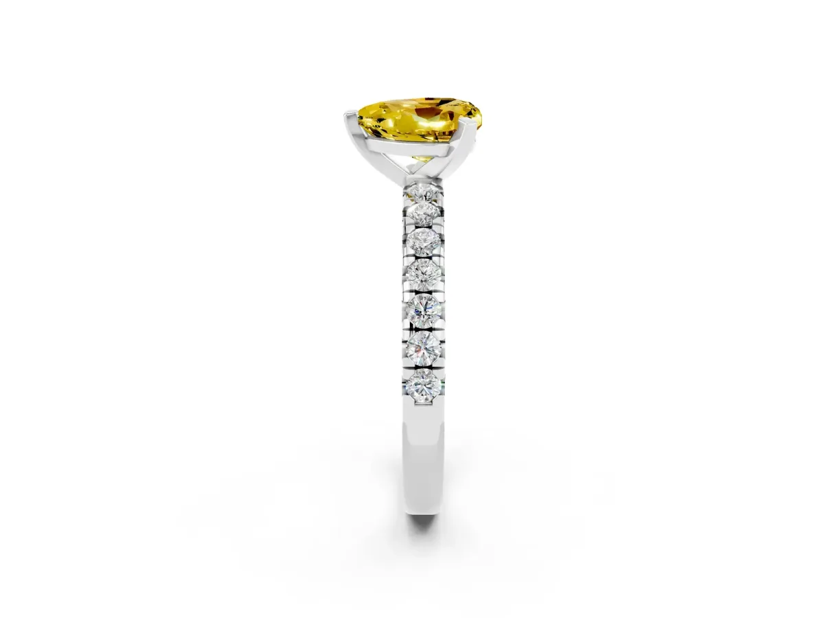 Heart Cut Yellow Sapphire Solitaire Pavé Engagement Ring with Round Band and Prong Setting Platinum