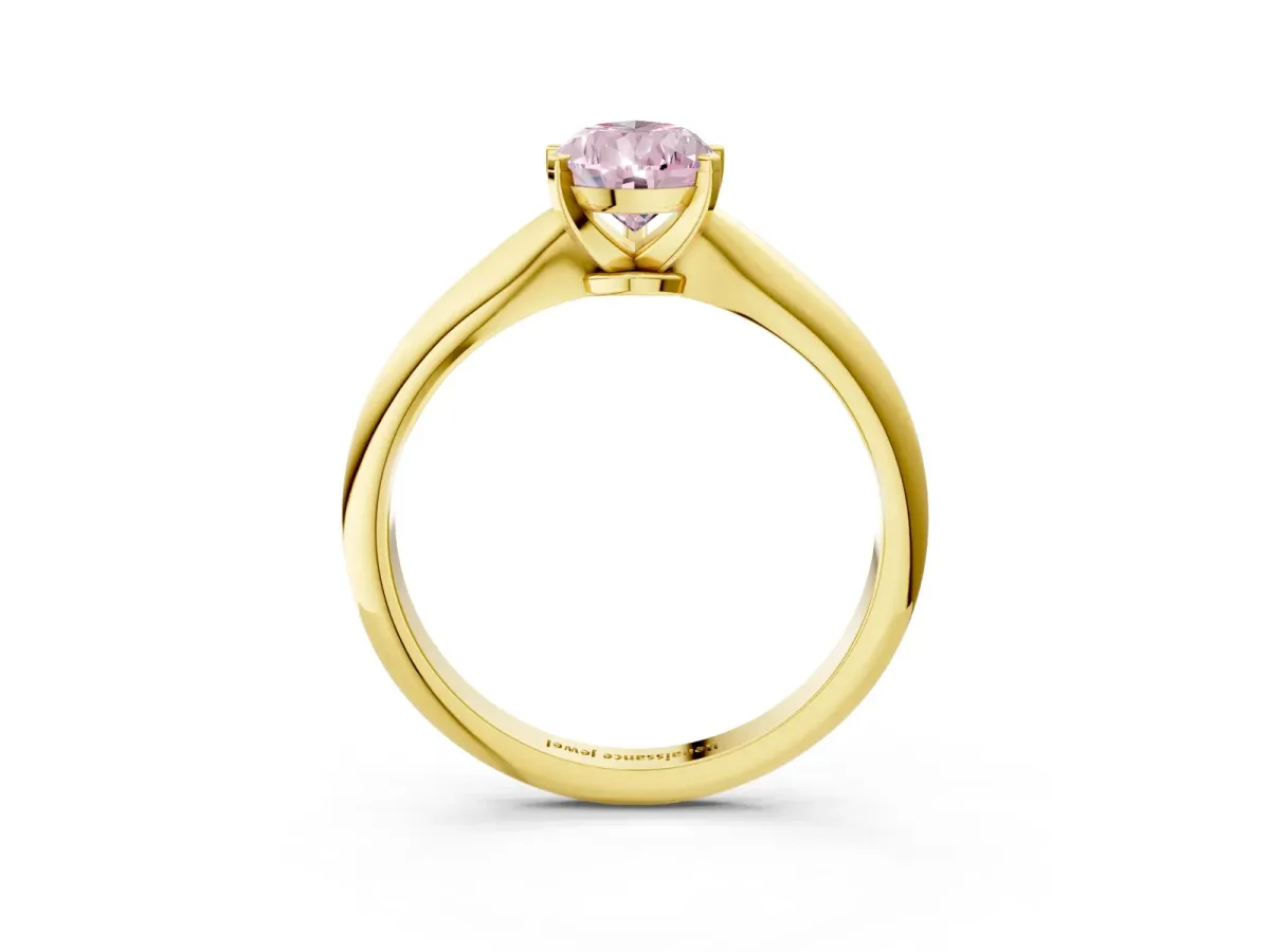 Fancy Pink Pear Cut Diamond Solitaire Engagement Ring with Classic Band and Four-Prong Setting Yellow gold