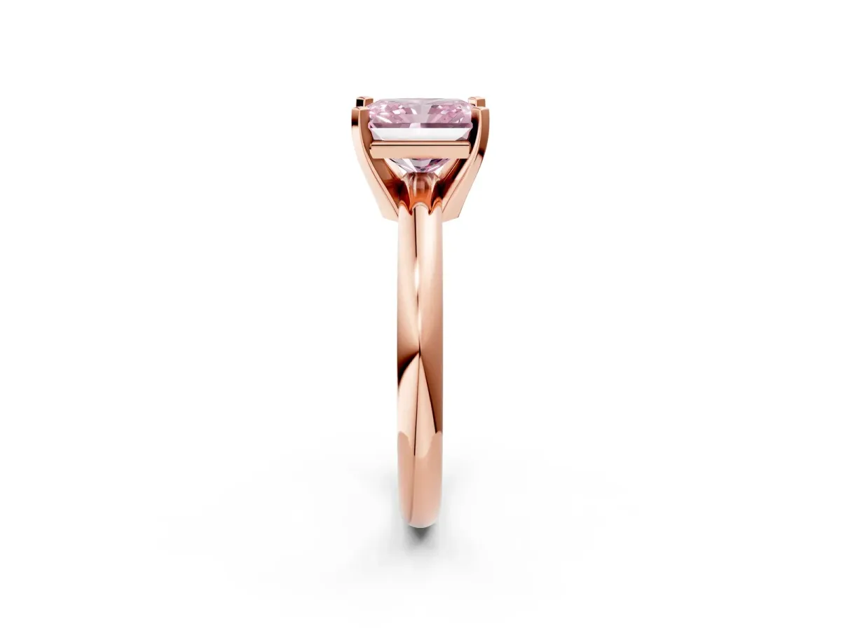 Fancy Pink Radiant Cut Diamond Solitaire Engagement Ring with Round Band and Four-Prong Setting Rose gold