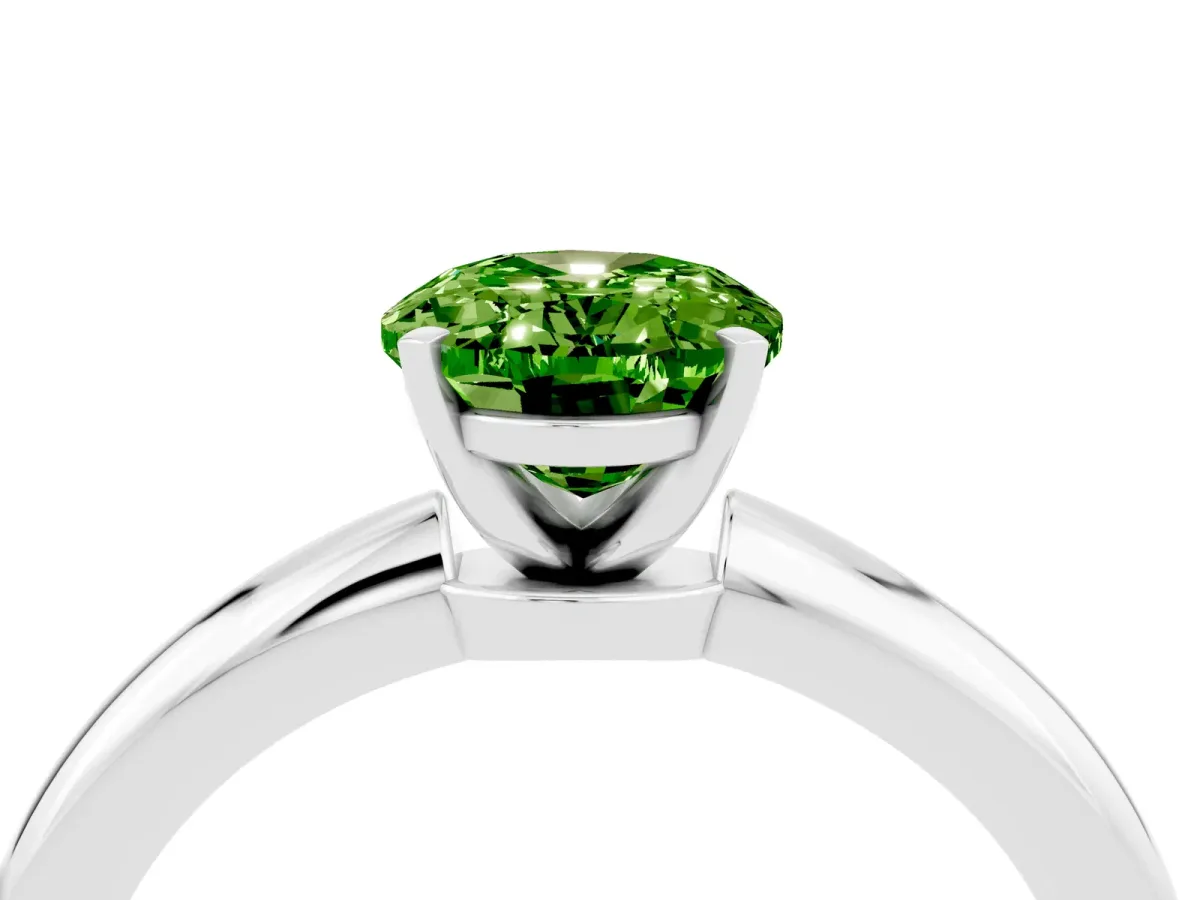 Oval Cut Peridot Solitaire Ring with Six-Prong Setting and Classic Band Platinum