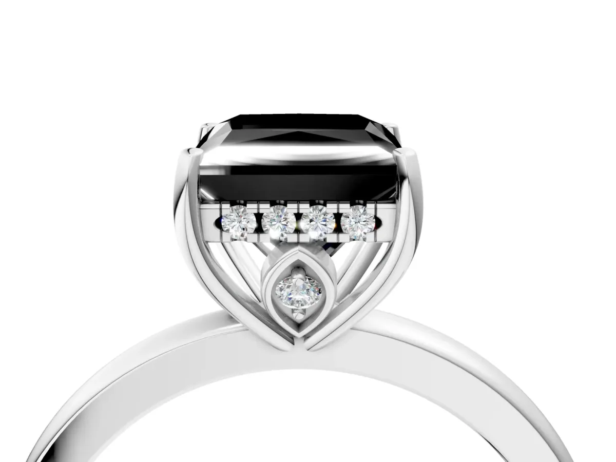 Fancy Black Princess Cut Solitaire Diamond Ring with Prong Setting and Plain Band Silver