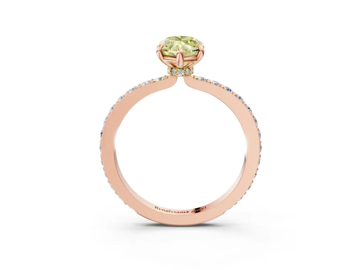 Fancy Yellow Marquise Cut Diamond Solitaire Engagement Ring with Pavé Band and Four-Prong Setting Rose gold