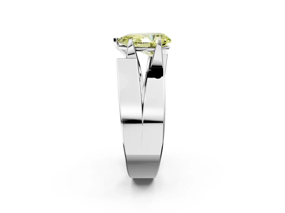 Fancy Yellow Modern Tension Set Pear Cut Diamond Solitaire Wide Band Ring Silver