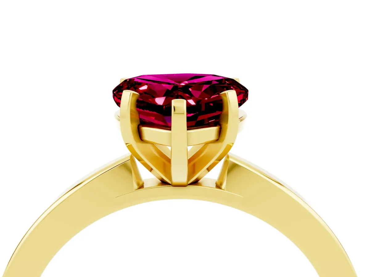 Heart Cut Garnet Solitaire Engagement Ring with Classic Band and Four-Prong Setting Yellow gold