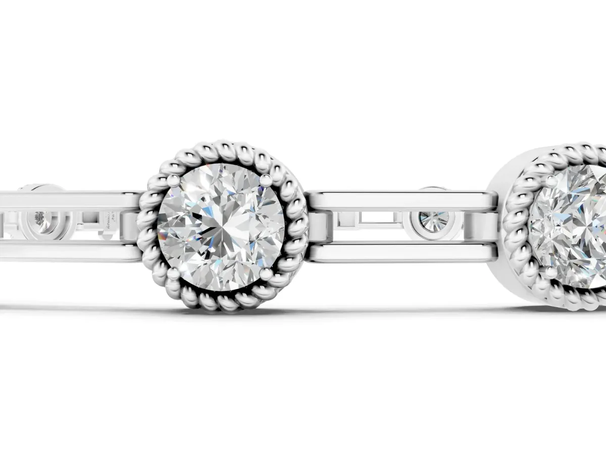 Round Bezel-Set Diamond Tennis Bracelet with Open Link Band Silver