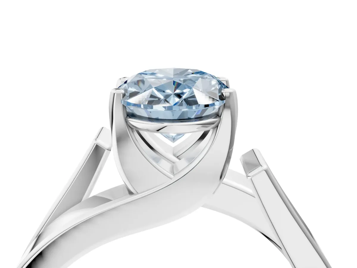 Fancy Blue Modern Tension Set Oval Cut Diamond Solitaire Wide Band Ring Silver