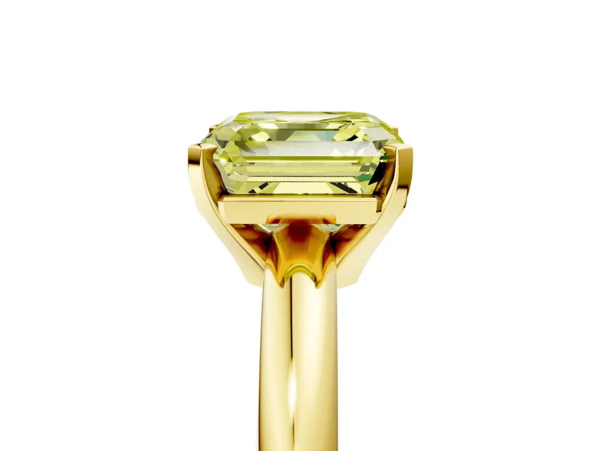 Fancy Yellow Asscher Cut Diamond Solitaire Engagement Ring with Round Band and Four-Prong Setting Yellow gold