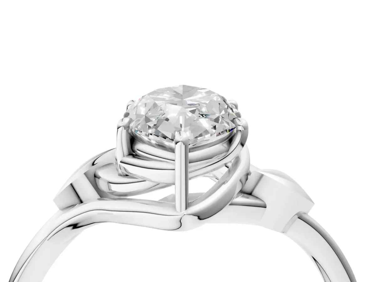 Marquise Cut Diamond Solitaire Ring with Twist Band and Four-Prong Setting Platinum