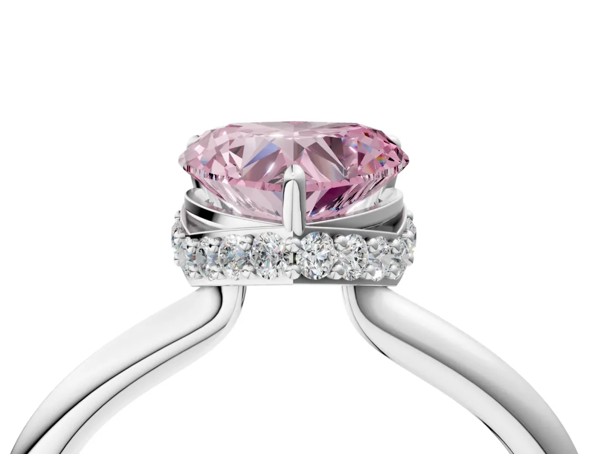 Fancy Pink Heart Cut Brilliant Solitaire Engagement Ring with Six-Prong Setting and Classic Band Platinum
