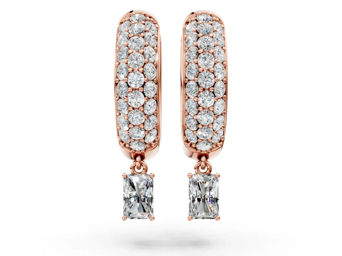 Round and Radiant Diamond Huggie Hoop Earrings Rose gold