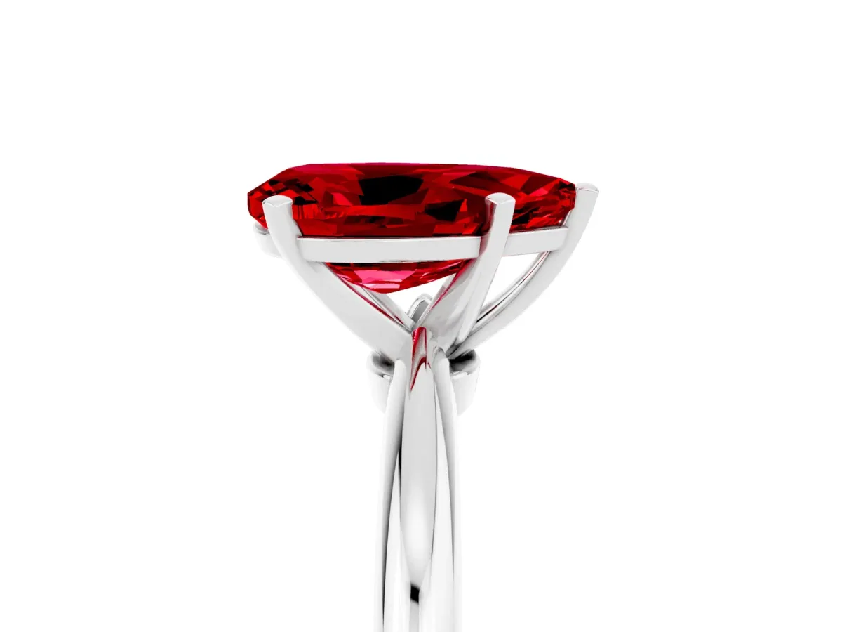Pear Cut Ruby Solitaire Ring with Six-Prong Setting and Classic Band White gold