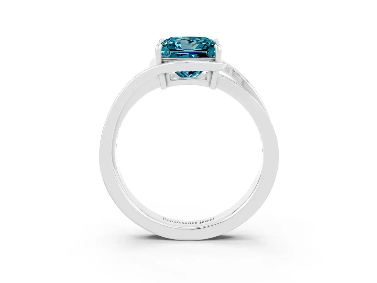 Princess Cut Blue Topaz Solitaire Ring with Split Shank and Prong Setting Platinum