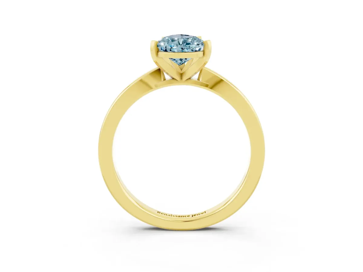Pear Cut Aquamarine Solitaire Engagement Ring with Classic Band and Four-Prong Setting Yellow gold