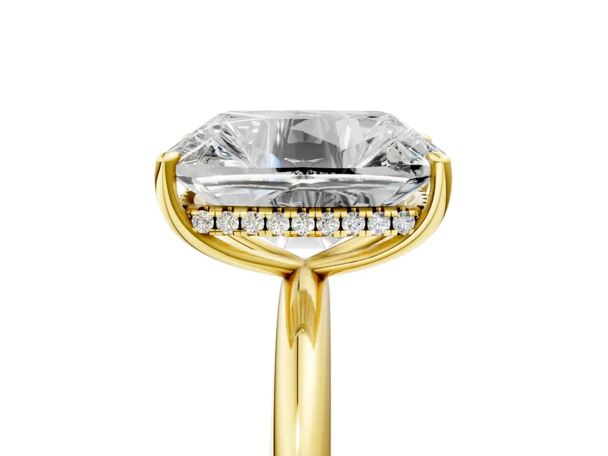 Old Mine Elongated Cushion Diamond Classic Band Four Prong Solitaire Ring Yellow gold