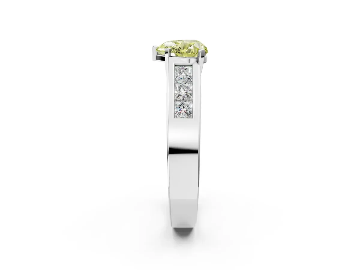 Fancy Yellow Heart Cut Cut Channel Set Solitaire Ring with Four-Prong Setting Silver