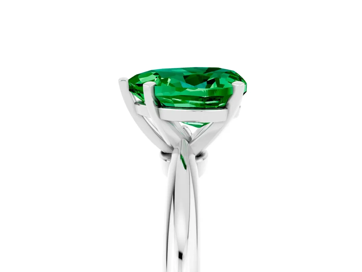 Heart Cut Emerald Solitaire Ring with Six-Prong Setting and Classic Band Platinum